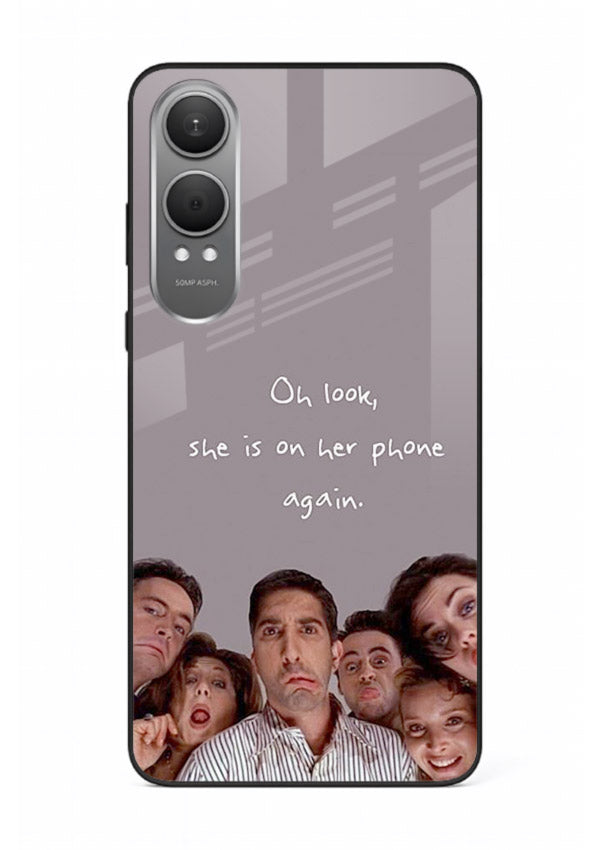 Grey friends quote artwork printed on glossy tempered glass OnePlus Nord CE4 Lite back cover