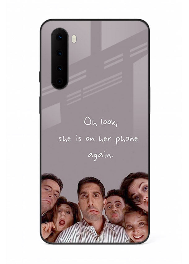 Grey friends quote artwork printed on glossy tempered glass OnePlus Nord back cover