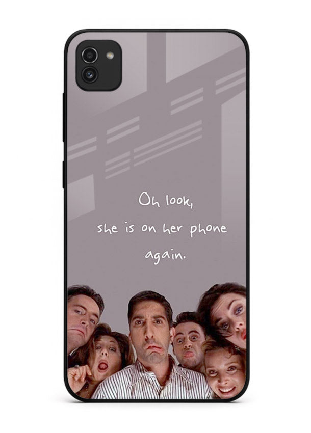 Grey friends quote artwork printed on glossy tempered glass Samsung A03 back cover