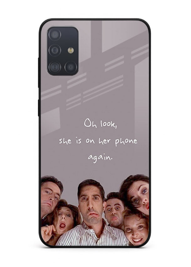 Grey friends quote artwork printed on glossy tempered glass Samsung A71 back cover