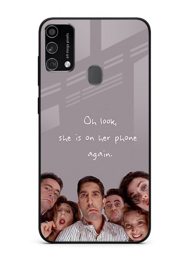 Grey friends quote artwork printed on glossy tempered glass Samsung F41 back cover