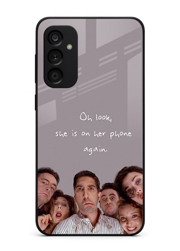 Grey friends quote artwork printed on glossy tempered glass Samsung A04s 5G back cover