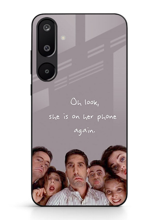 Grey friends quote artwork printed on glossy tempered glass Samsung M16 5G back cover