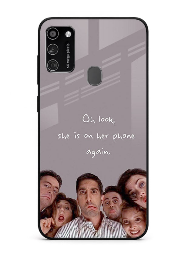 Grey friends quote artwork printed on glossy tempered glass Samsung M21 back cover