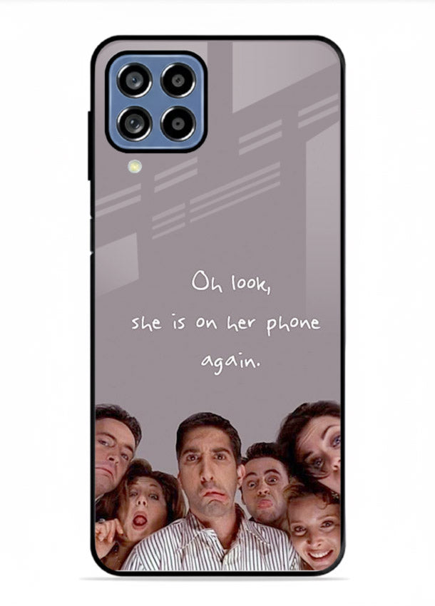 Grey friends quote artwork printed on glossy tempered glass Samsung F12 5G back cover