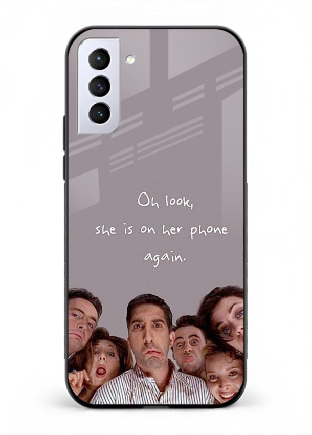 Grey friends quote artwork printed on glossy tempered glass Samsung S21 FE back cover
