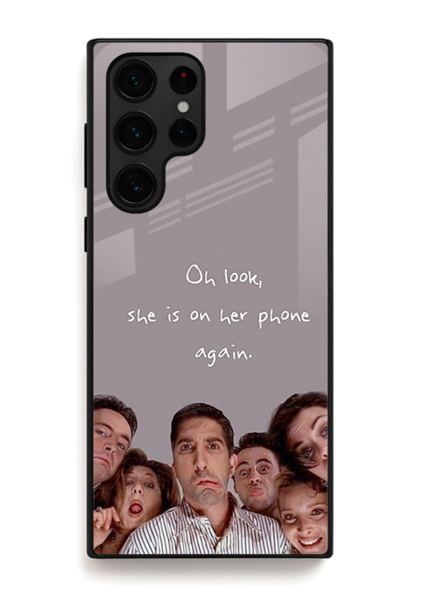 Grey friends quote artwork printed on glossy tempered glass Samsung S24 Ultra back cover