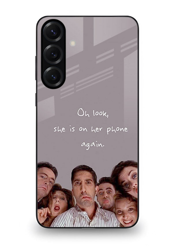 Grey friends quote artwork printed on glossy tempered glass Samsung M35 5G back cover