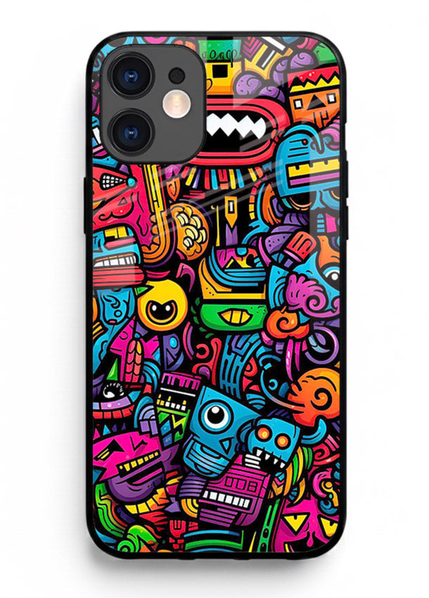 Funky Cartoon Doodles fun cartoon doodle pattern iphone 12 mini glass back cover