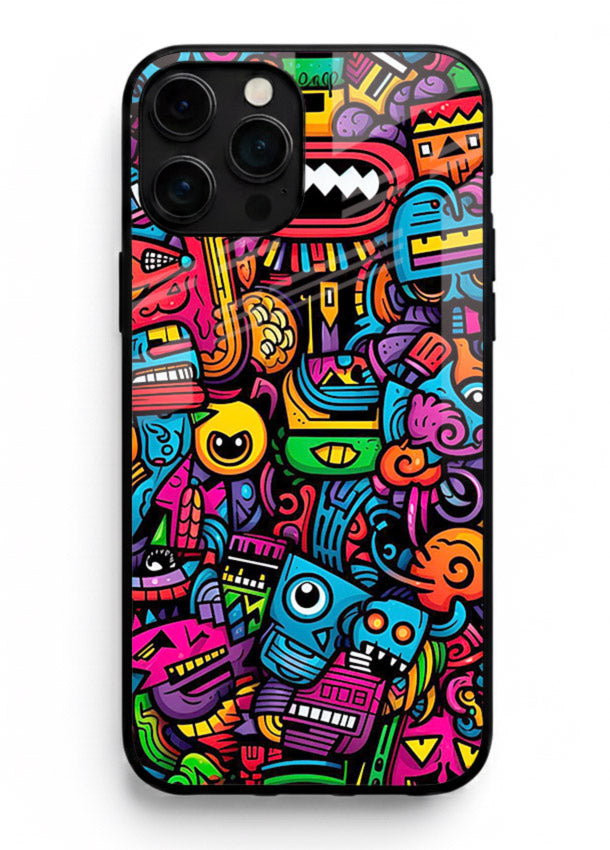 Funky Cartoon Doodles fun cartoon doodle pattern iphone 13 pro max glass back cover