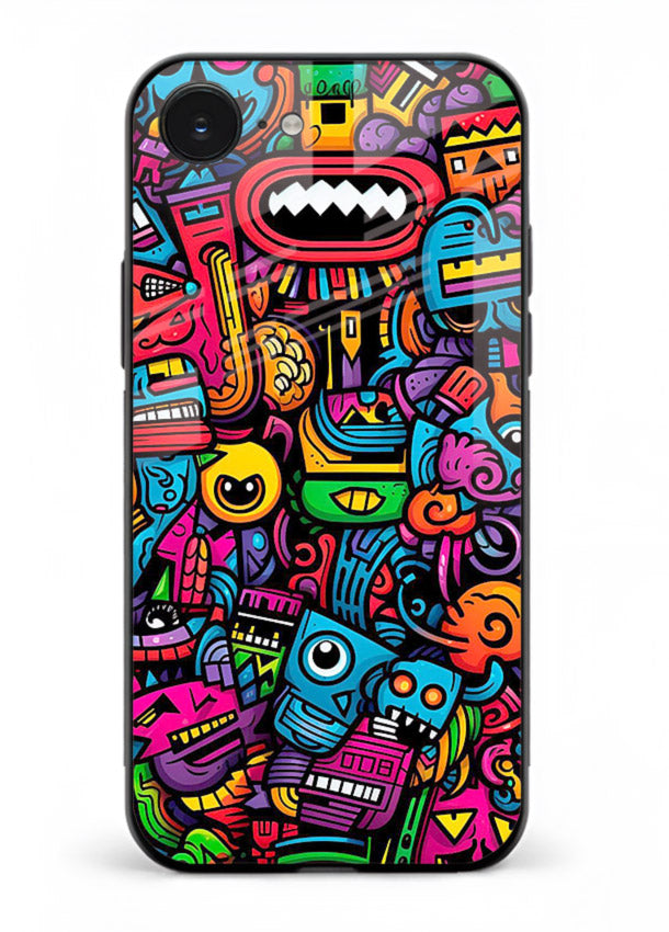 Funky Cartoon Doodles fun cartoon doodle pattern iphone 16e glass back cover