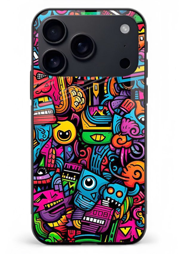 Funky Cartoon Doodles fun cartoon doodle pattern iphone 17 pro max glass back cover