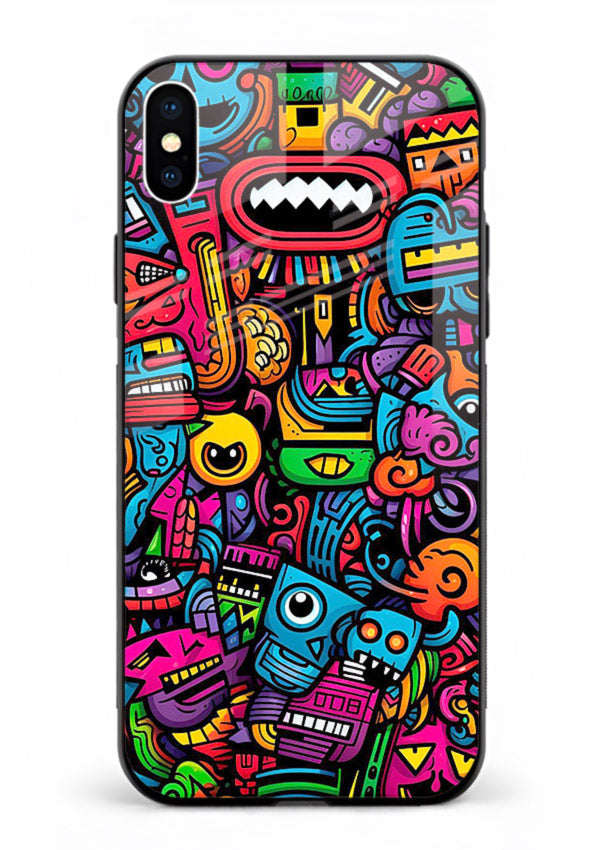 Funky Cartoon Doodles fun cartoon doodle pattern iphone xs max glass back cover