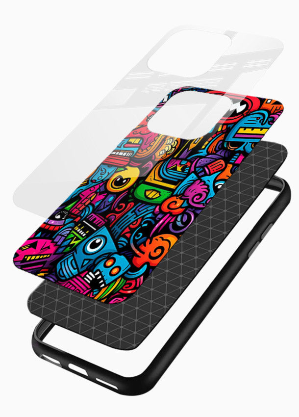 Funky Cartoon Doodles fun cartoon doodle pattern glossy vibrant premium glass back cover - Angle Layers