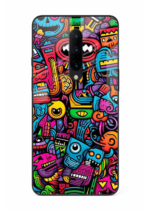 Funky Cartoon Doodles fun cartoon doodle pattern OnePlus 8 glass back cover