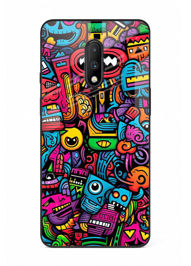 Funky Cartoon Doodles fun cartoon doodle pattern OnePlus 7 glass back cover