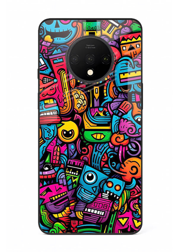 Funky Cartoon Doodles fun cartoon doodle pattern OnePlus 7T glass back cover
