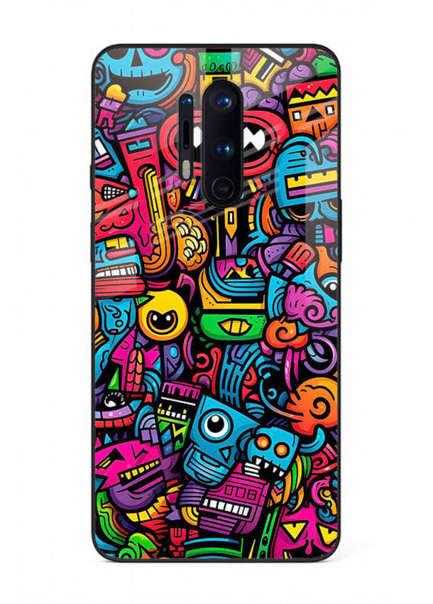 Funky Cartoon Doodles fun cartoon doodle pattern OnePlus 8 Pro glass back cover