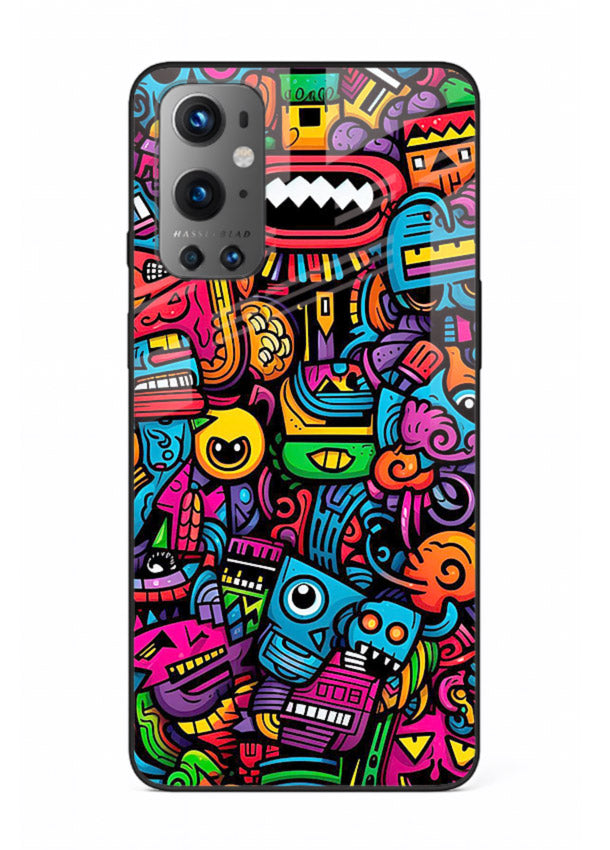 Funky Cartoon Doodles fun cartoon doodle pattern OnePlus 9 glass back cover