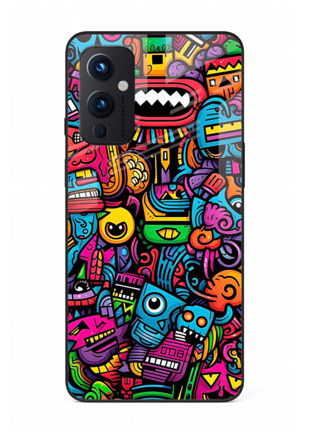 Funky Cartoon Doodles fun cartoon doodle pattern OnePlus 9 Pro glass back cover