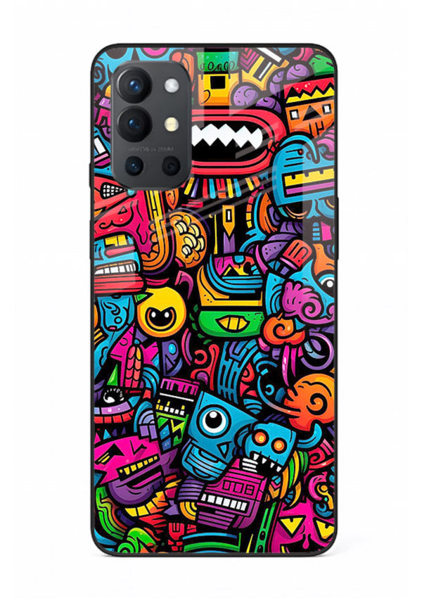 Funky Cartoon Doodles fun cartoon doodle pattern OnePlus 9R glass back cover