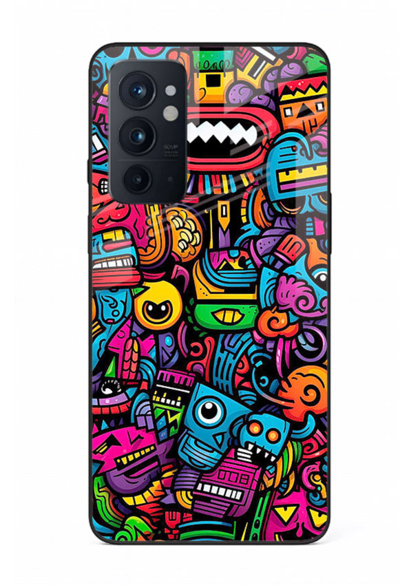 Funky Cartoon Doodles fun cartoon doodle pattern OnePlus 9RT glass back cover