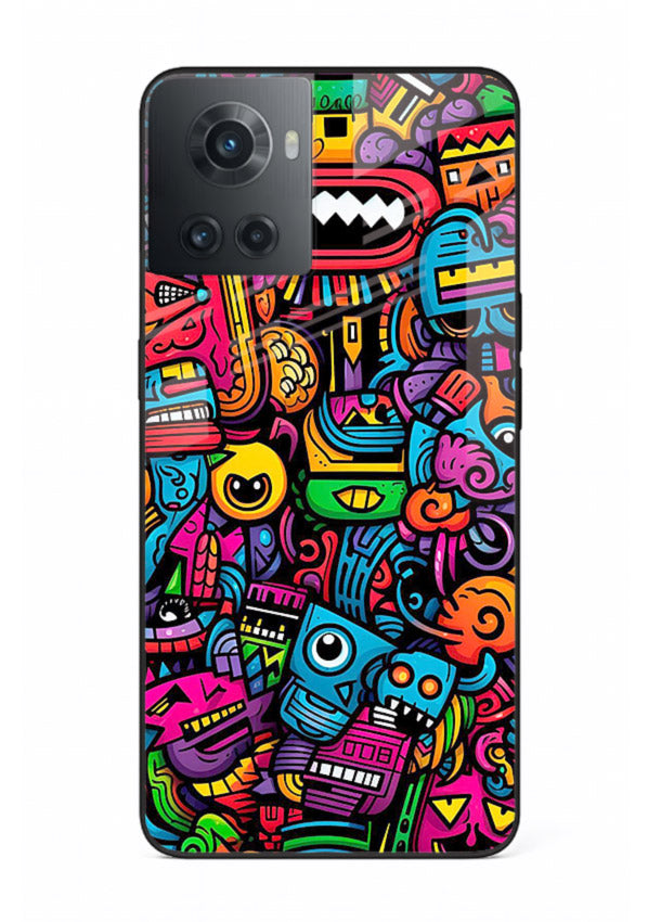 Funky Cartoon Doodles fun cartoon doodle pattern OnePlus 10R glass back cover