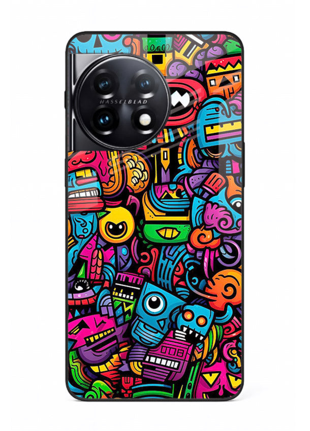 Funky Cartoon Doodles fun cartoon doodle pattern OnePlus 11 glass back cover