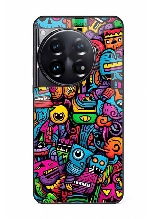 Funky Cartoon Doodles fun cartoon doodle pattern OnePlus 12 glass back cover
