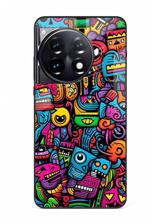 Funky Cartoon Doodles fun cartoon doodle pattern OnePlus 12R glass back cover