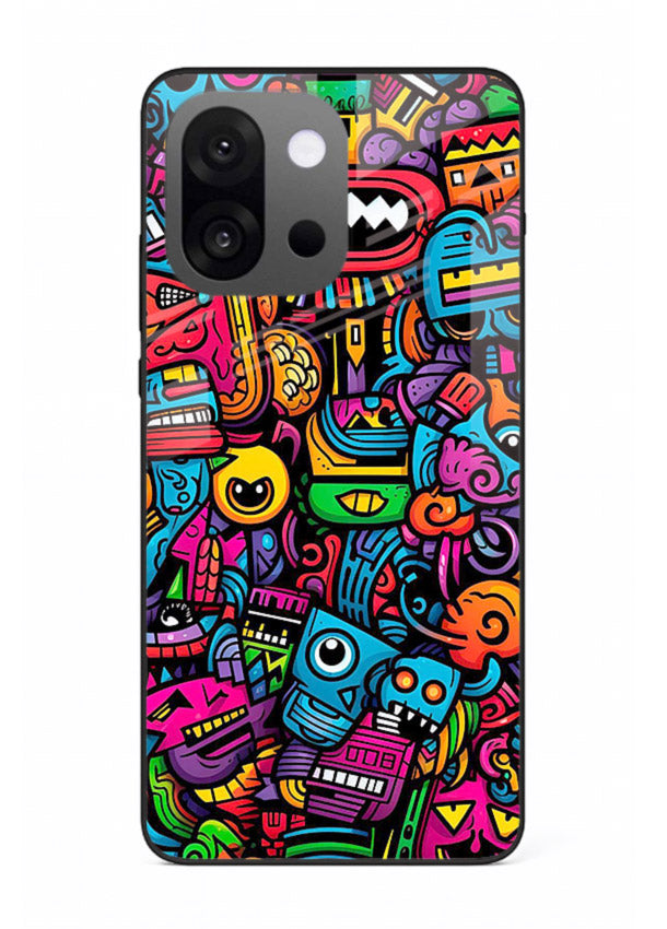 Funky Cartoon Doodles fun cartoon doodle pattern OnePlus 13s glass back cover