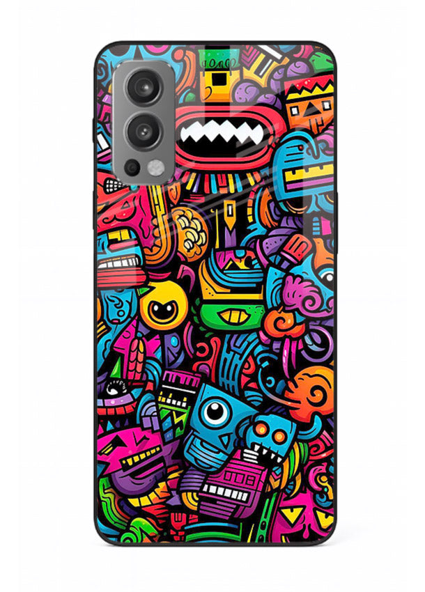 Funky Cartoon Doodles fun cartoon doodle pattern OnePlus Nord 2 glass back cover