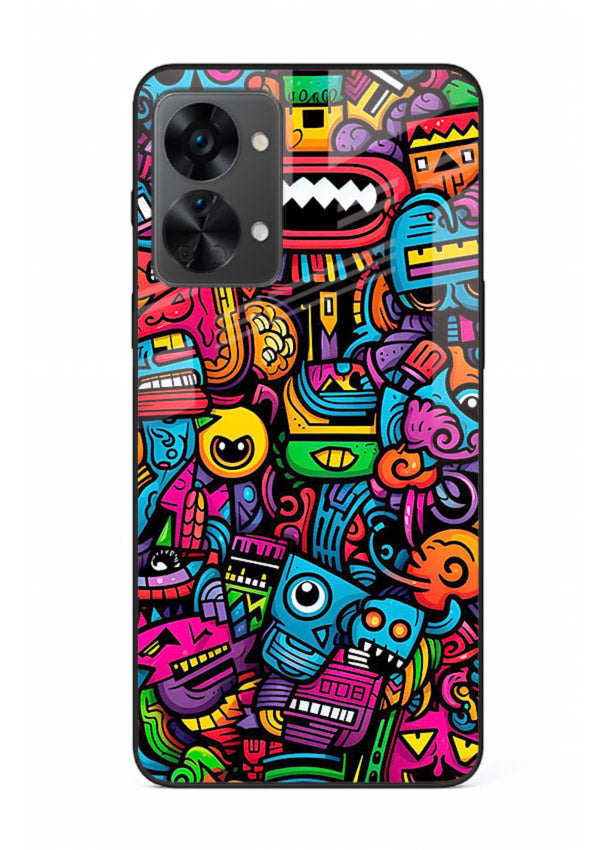 Funky Cartoon Doodles fun cartoon doodle pattern OnePlus Nord 2T glass back cover