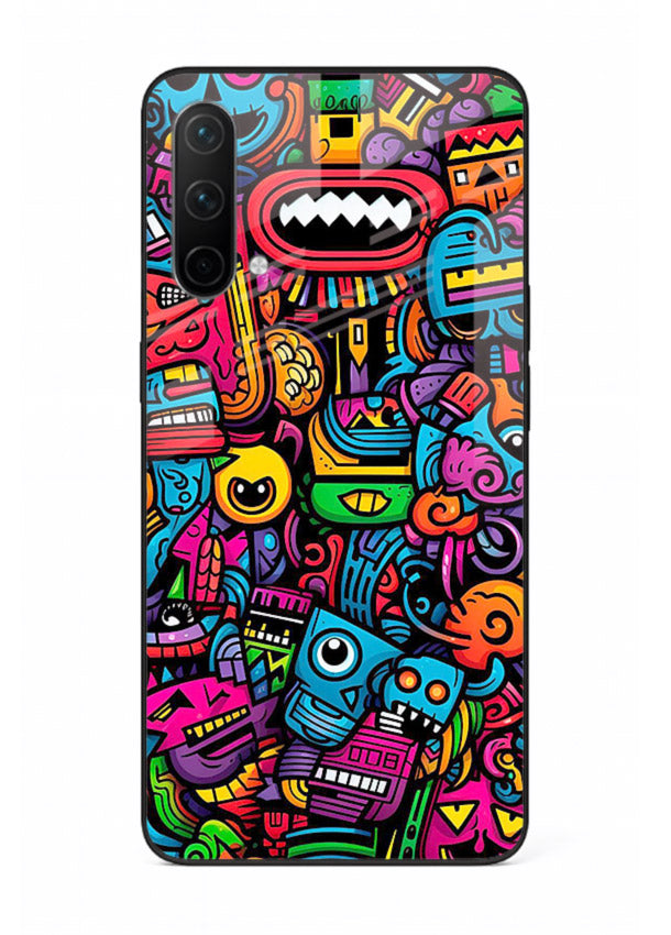 Funky Cartoon Doodles fun cartoon doodle pattern OnePlus Nord CE 5G glass back cover