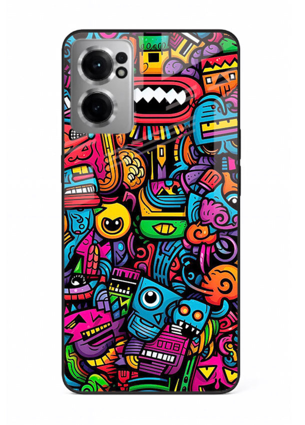 Funky Cartoon Doodles fun cartoon doodle pattern OnePlus Nord CE2 5G glass back cover