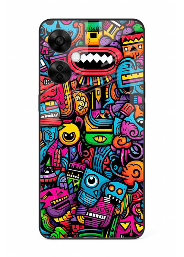 Funky Cartoon Doodles fun cartoon doodle pattern OnePlus Nord CE3 Lite glass back cover