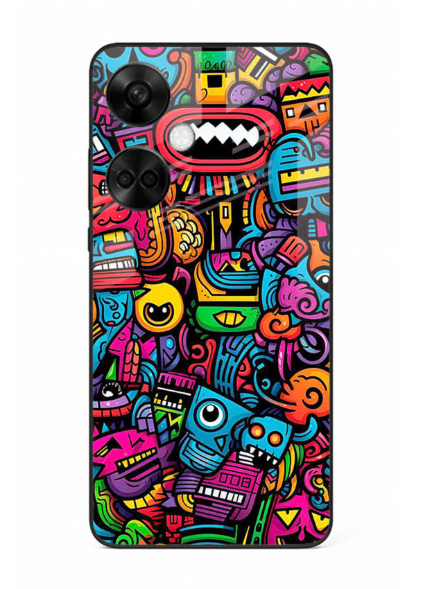 Funky Cartoon Doodles fun cartoon doodle pattern OnePlus Nord CE3 glass back cover