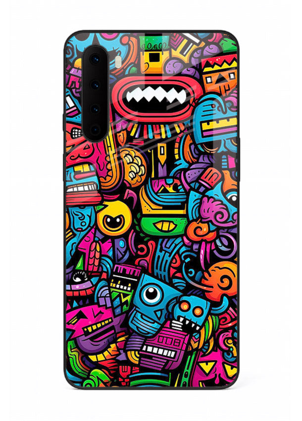 Funky Cartoon Doodles fun cartoon doodle pattern OnePlus Nord glass back cover