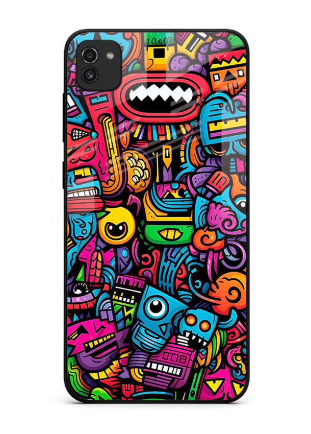 Funky Cartoon Doodles fun cartoon doodle pattern Samsung A03 glass back cover