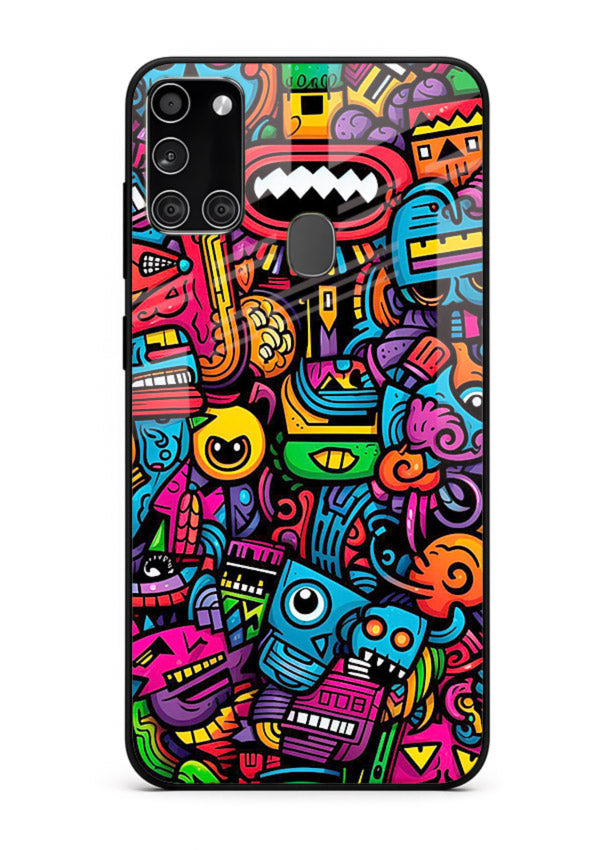 Funky Cartoon Doodles fun cartoon doodle pattern Samsung A21s glass back cover