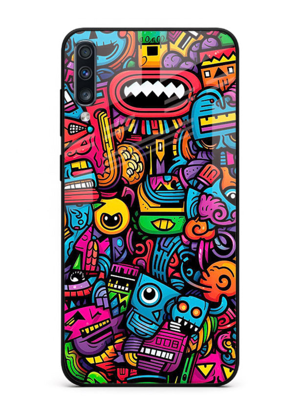 Funky Cartoon Doodles fun cartoon doodle pattern Samsung A50 glass back cover
