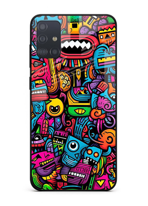 Funky Cartoon Doodles fun cartoon doodle pattern Samsung A51 glass back cover