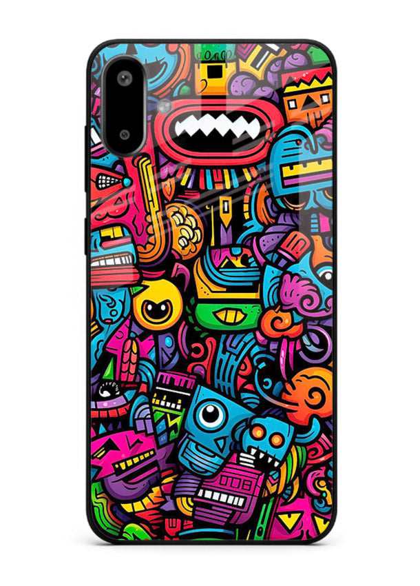 Funky Cartoon Doodles fun cartoon doodle pattern Samsung F06 5G glass back cover