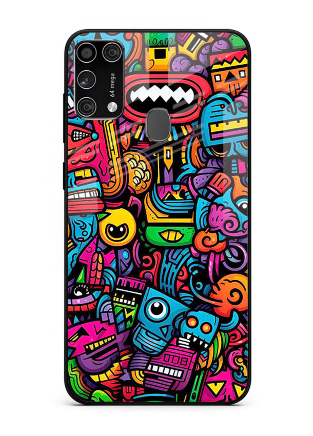 Funky Cartoon Doodles fun cartoon doodle pattern Samsung M31 Prime glass back cover