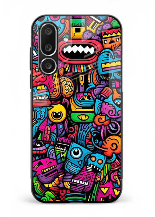 Funky Cartoon Doodles fun cartoon doodle pattern Samsung F56 5G glass back cover