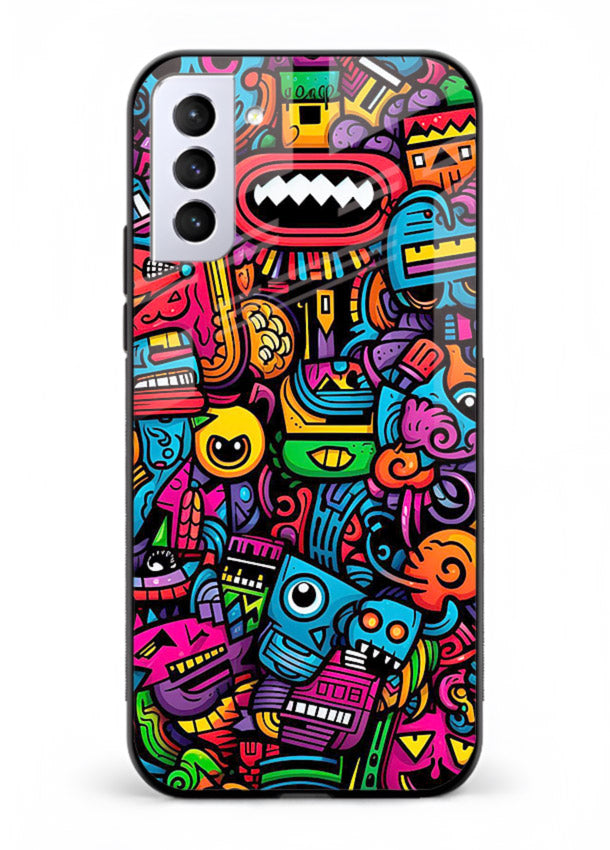 Funky Cartoon Doodles fun cartoon doodle pattern Samsung S21 FE glass back cover