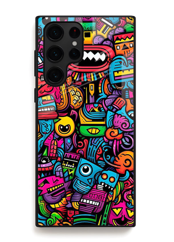 Funky Cartoon Doodles fun cartoon doodle pattern Samsung S23 Ultra glass back cover