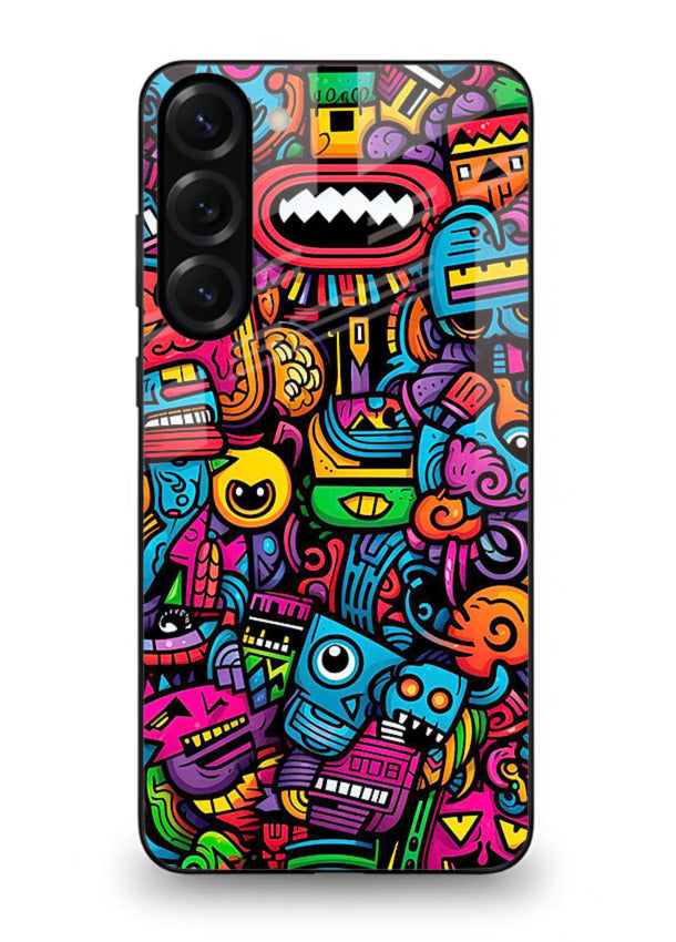 Funky Cartoon Doodles fun cartoon doodle pattern Samsung S23 glass back cover