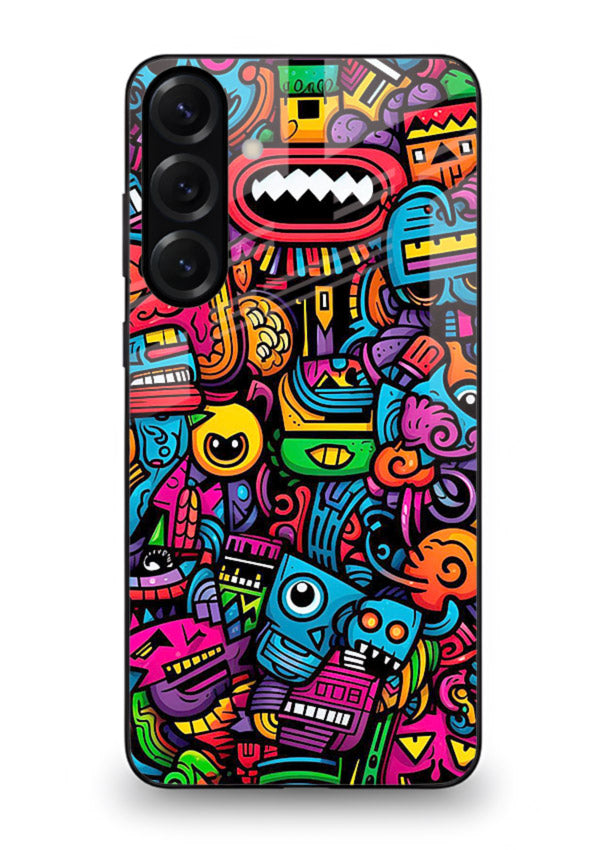 Funky Cartoon Doodles fun cartoon doodle pattern Samsung S23 FE glass back cover