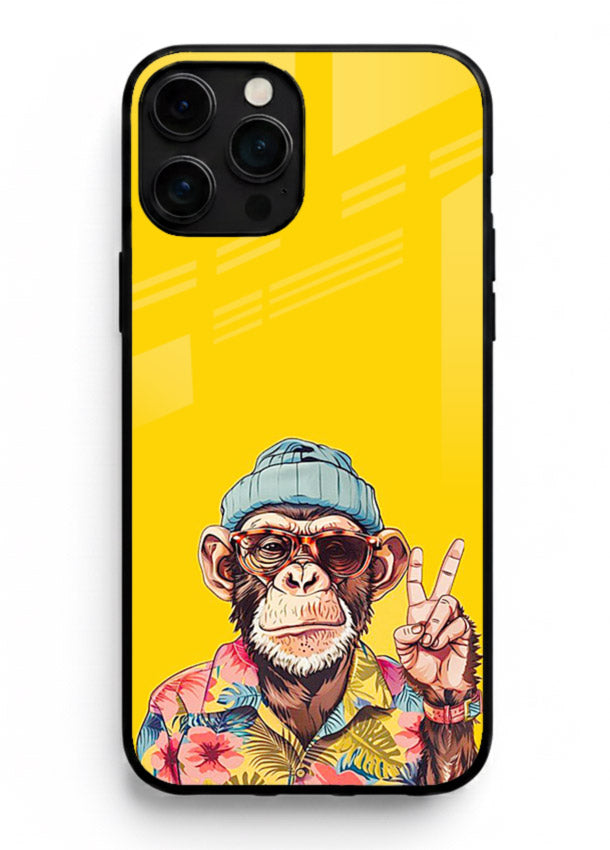 funky monkey yellow art iphone 15 pro max glass cover vibrant cartoon character case